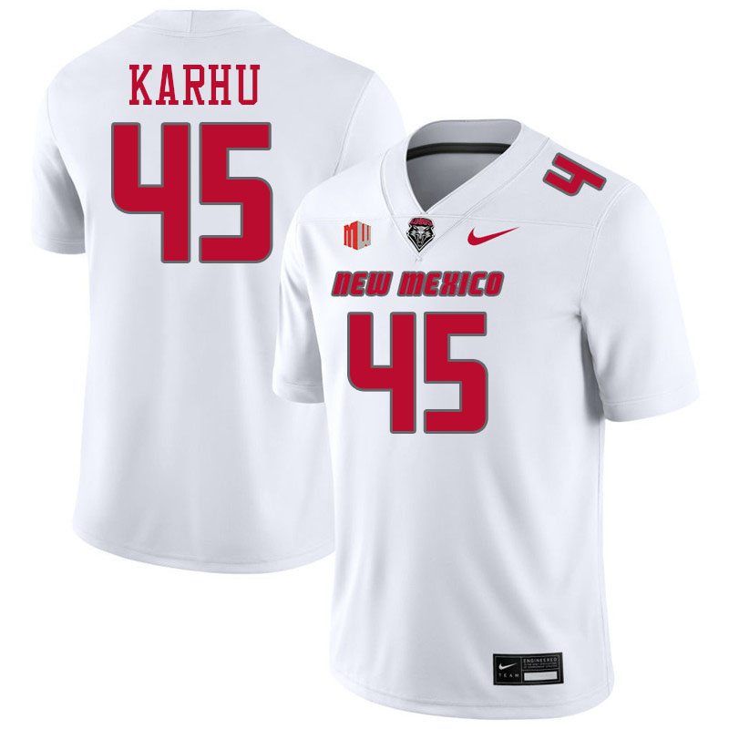 New Mexico Lobos #45 Brett Karhu College Football Jerseys,Uniforms-White